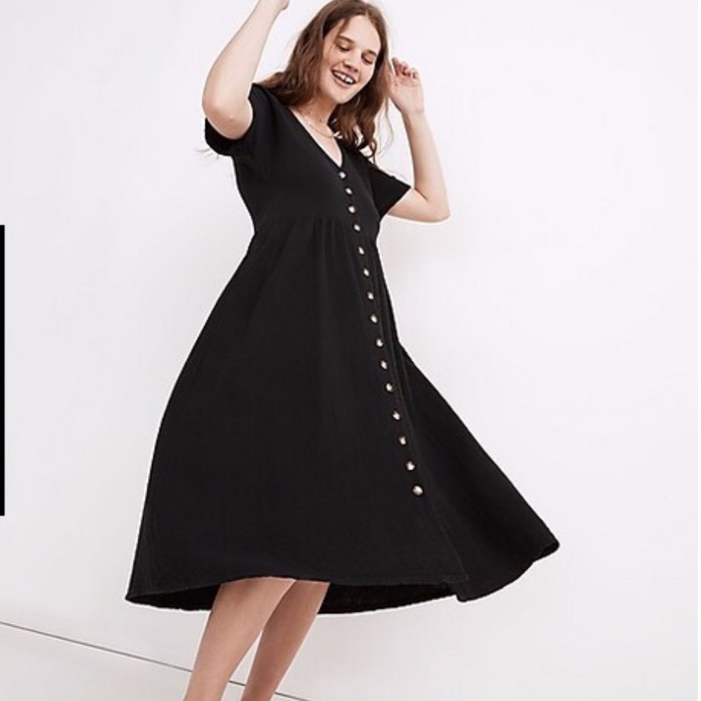 Madewell Black Lightspun Button-Front Midi Dress